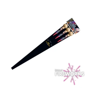 Three Hallmark Big Player Rockets with colorful tops are displayed diagonally. The "Bristol Fireworks" logo with a pink firework graphic is in the bottom right corner, showcasing these popular fireworks.
