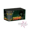 The "Enigma" 50-shot fireworks box, featuring hacker-themed graphics, weighs 485 grams and showcases the Bristol Fireworks logo, promising a dazzling spectacle.