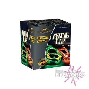 The "Flying Lap" 25-shot fireworks by Hallmark, housed in a 300-gram box with racing car imagery, promise an exhilarating spectacle, illuminating the sky with a dazzling single light show.