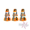 Three orange traffic cones with "TRAFFIC CONES" text and small icons symbolize caution, featuring the Bristol Fireworks logo at the bottom right, echoing the vivid burst of conic fountains in the night sky. Product includes: Traffic Cones | 3 Conic Fountains.